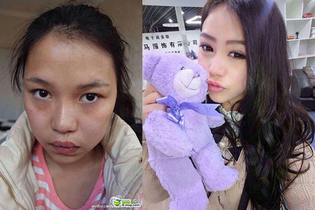 Chicas asiáticas con y sin maquillaje