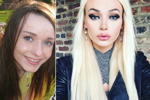 Estudiante con aspecto de Barbie antes y después