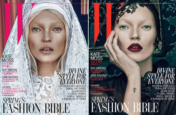 Kate Moss con dos looks contrapuestos para la revista W