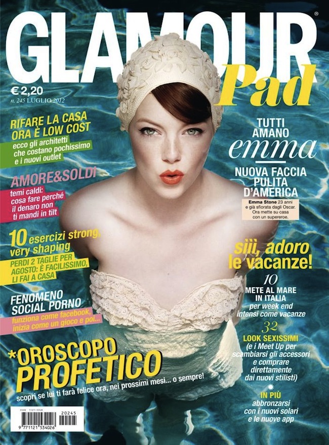 El baño más retro con Emma Stone en la portada de Glamour Italia