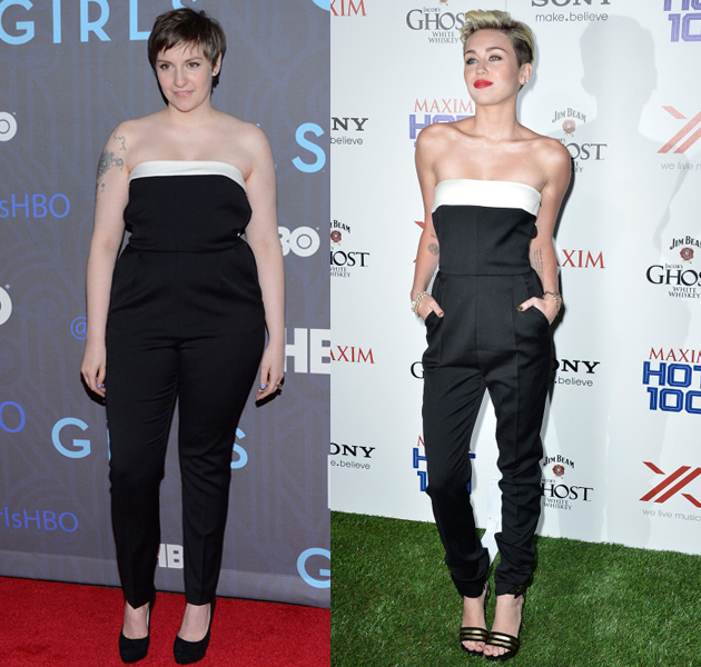 ¿Quién lleva mejor el mono bicolor de Valentino, Miley Cyrus o Lena Dunham? 