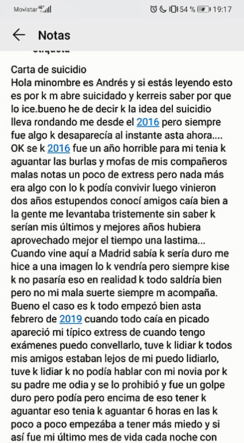 Adolescente se suicida en Madrid y deja una misteriosa NOTA DE SUICIDIO en el móvil