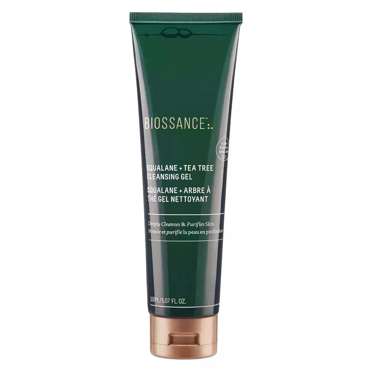 tube of Biossance Squalane Tea Tree Cleansing Gel on a white background