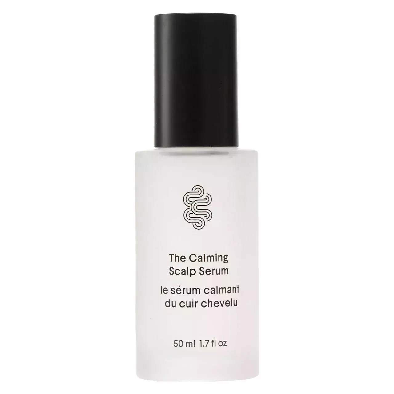 Crown Affair The Calming Scalp Serum for Dry & Sensitive Scalp cloudy transparent serum bottle with black cap on white background