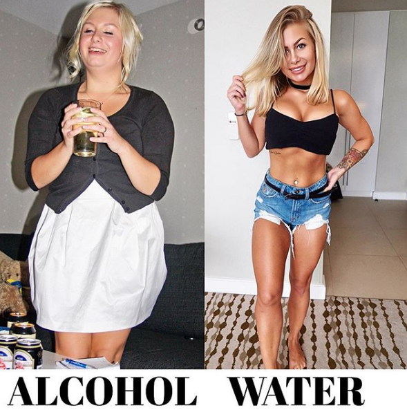 Chica adelgaza cambiando alcohol por agua