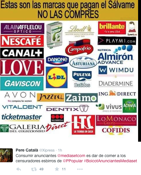 Tuits sobre #BoicotAnunciantesMediaset