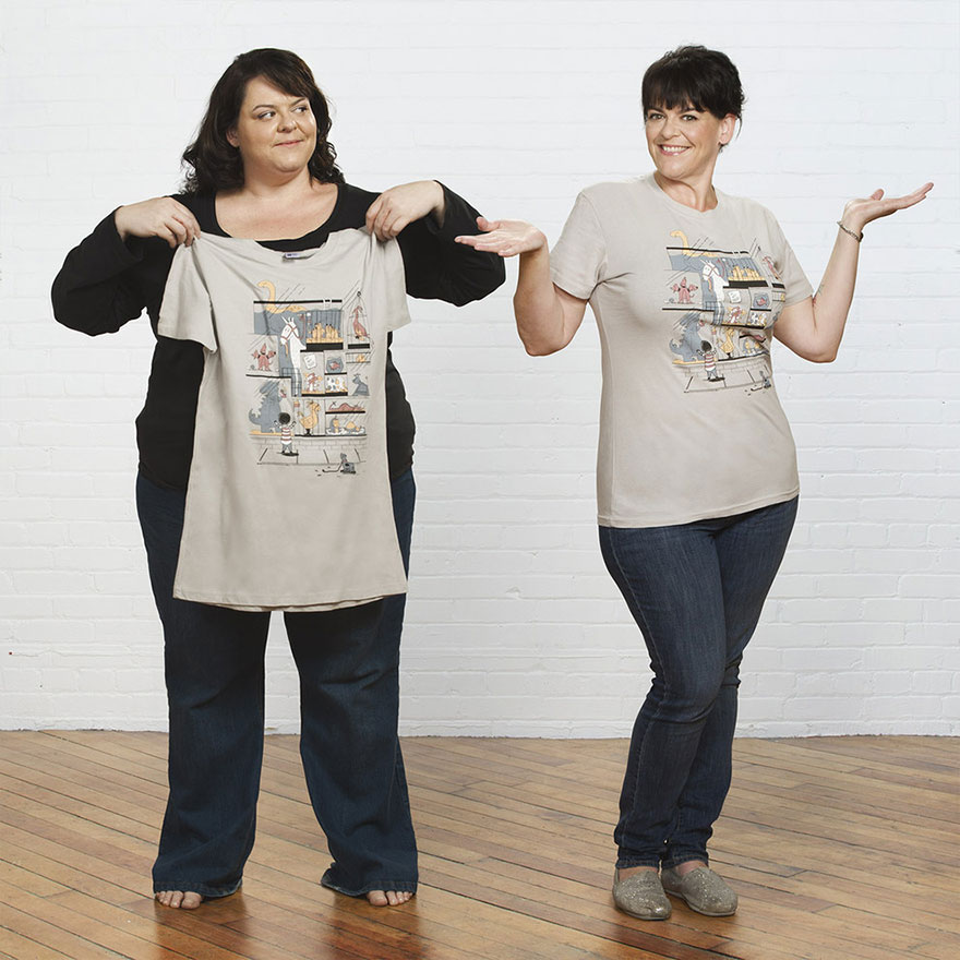 Mujer antes y después de perder 68 kilos