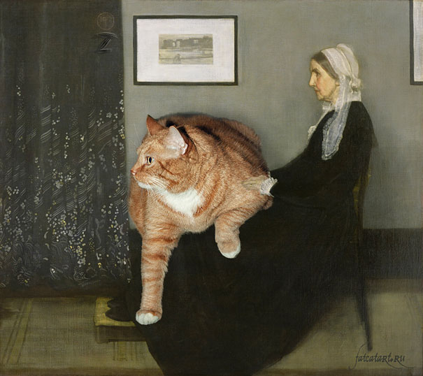 Artista rusa inserta a su gato en obras de arte