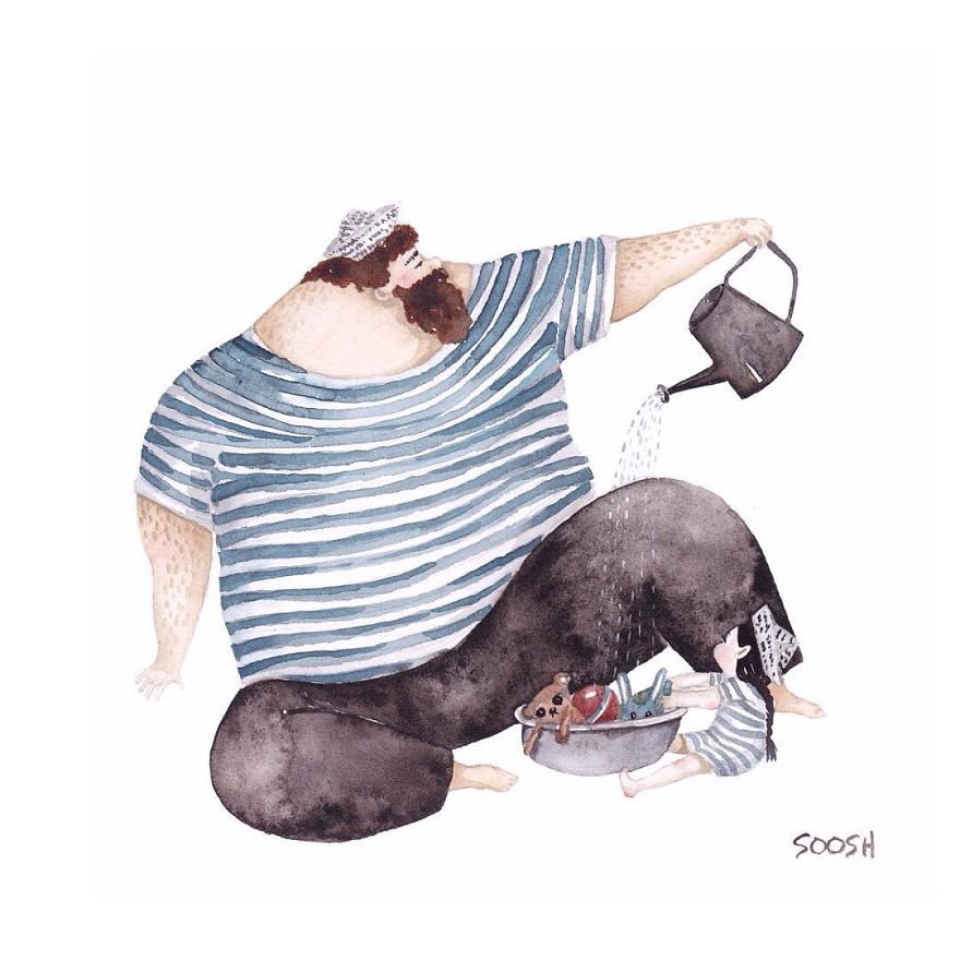 Ilustraciones de padres e hijas 