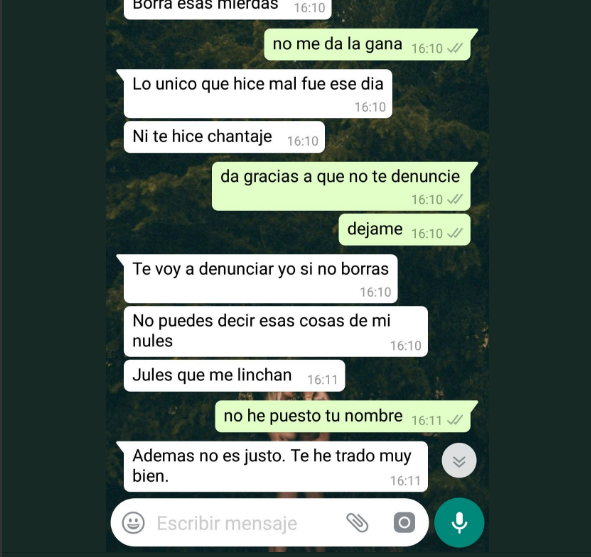 Mensajes que una chica recibió de su ex después de que abusara de ella