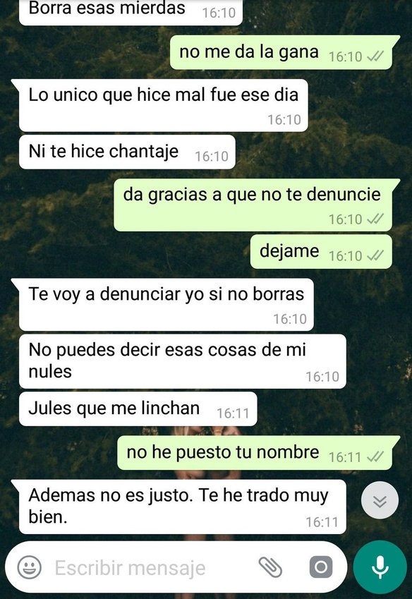 Mensajes que una chica recibió de su ex después de que abusara de ella