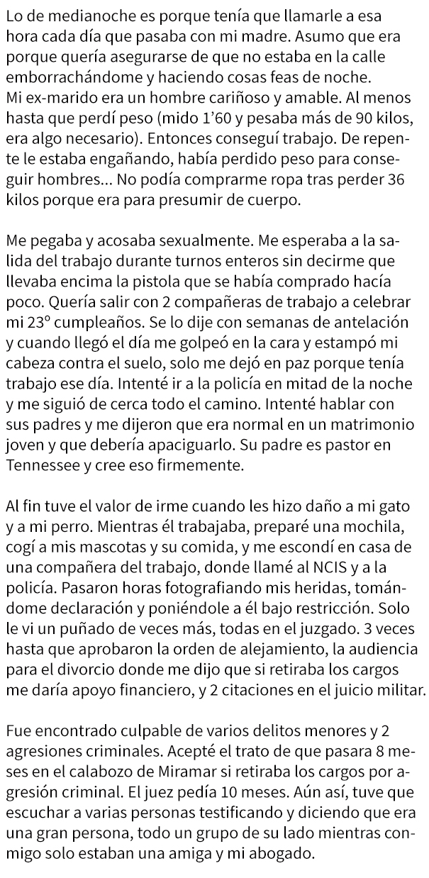 Mensajes recibidos por una víctima de violencia doméstica