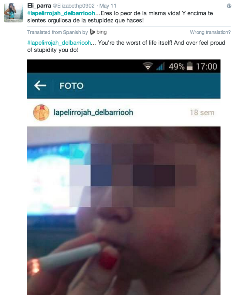 Niña de un año fumando en Instagram