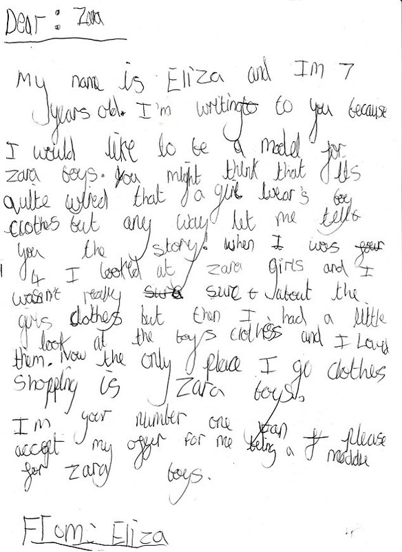 Niña se ofrece para posar para Zara chicos