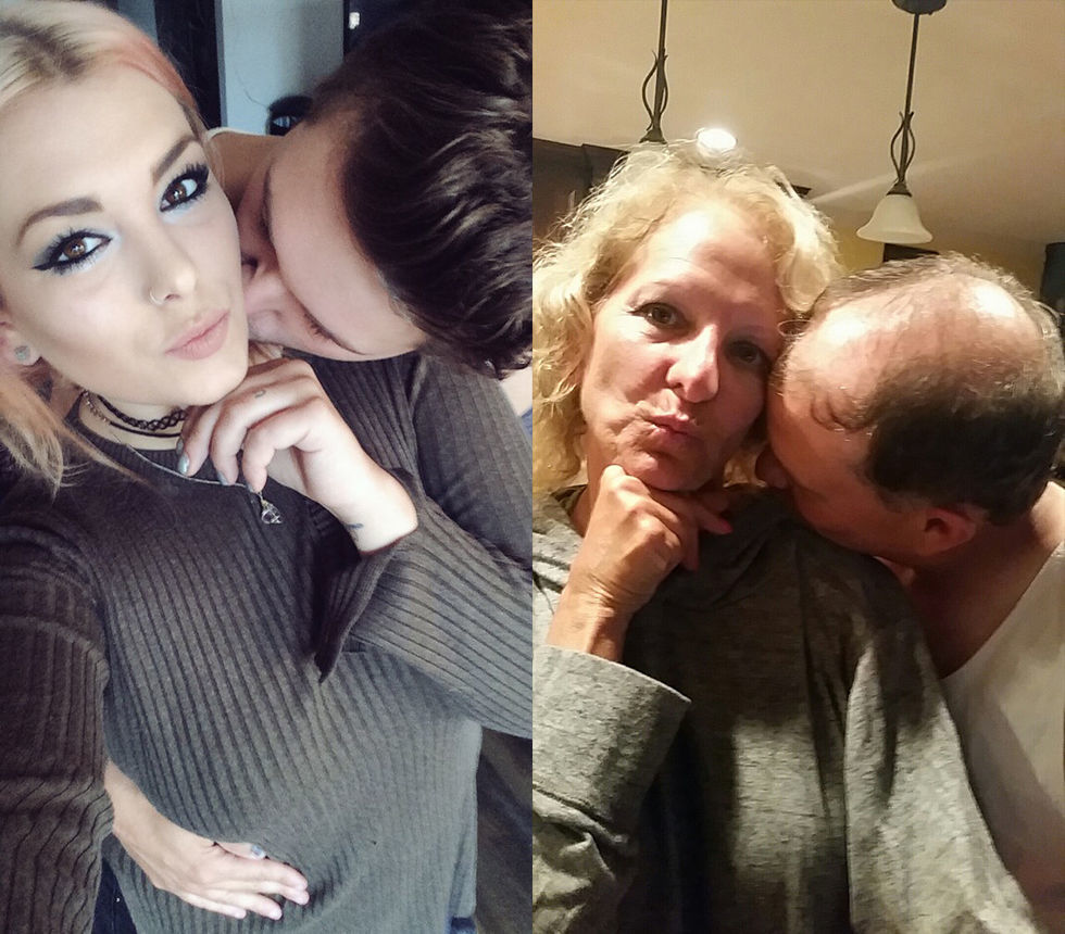 Padres imitan a su hija y su novio en las fotos