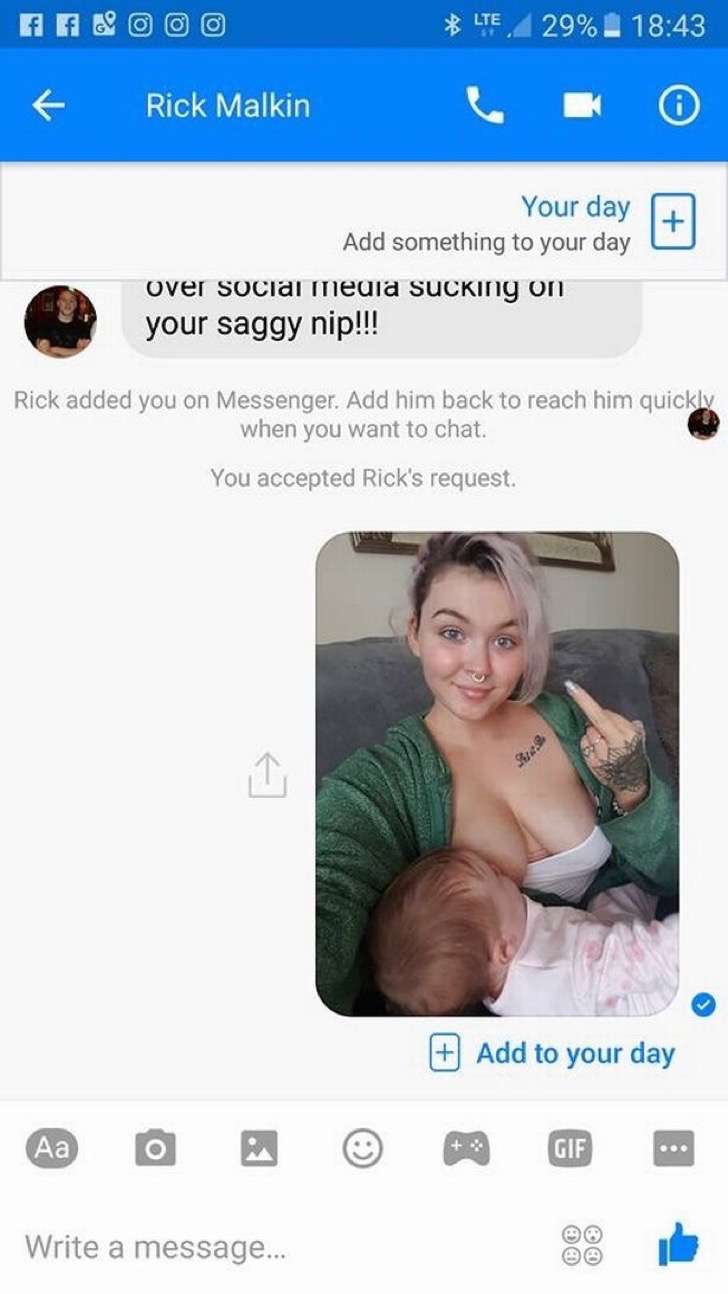 Madre responde a un hombre que se queja de sus fotos amamantando  Madre responde a un hombre que se queja de sus fotos amamantando  