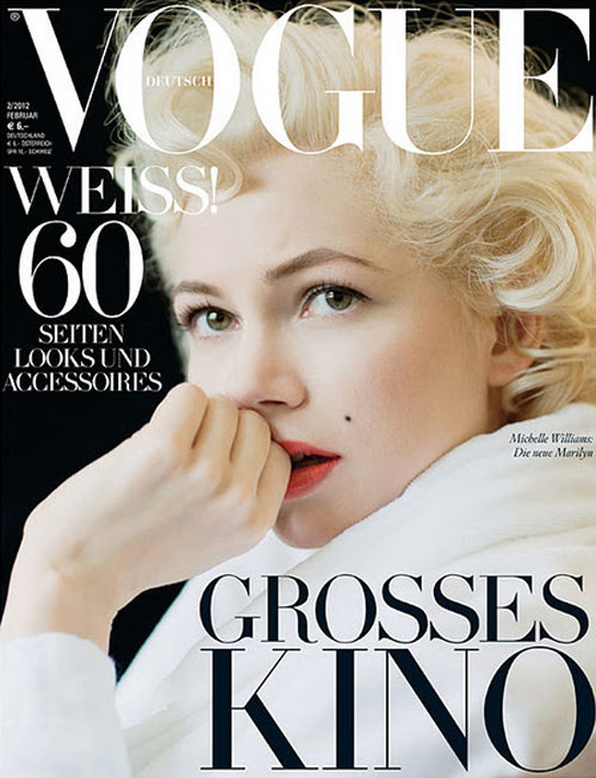 Michelle Williams caracterizada como Marilyn en la portada del Vogue alemán