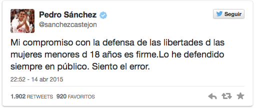 tuit pedro sanchez pidiendo perdon por el error