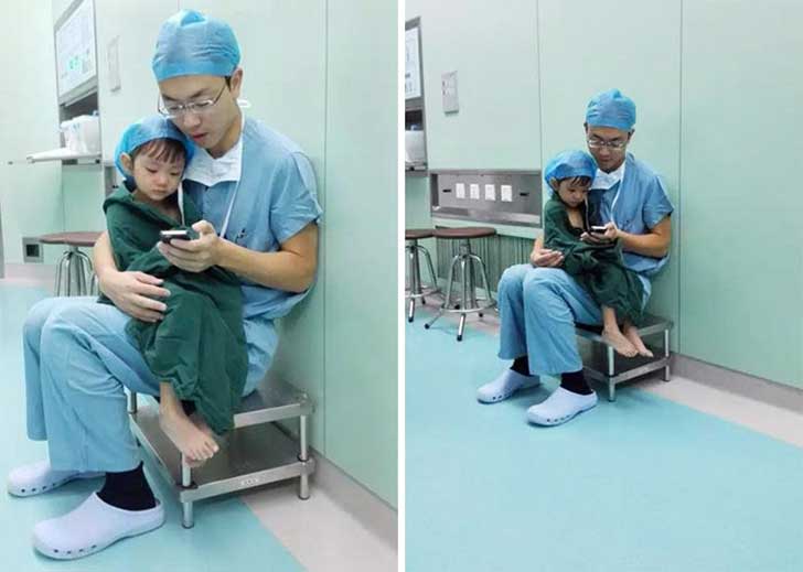 cirujano consuela a una niña