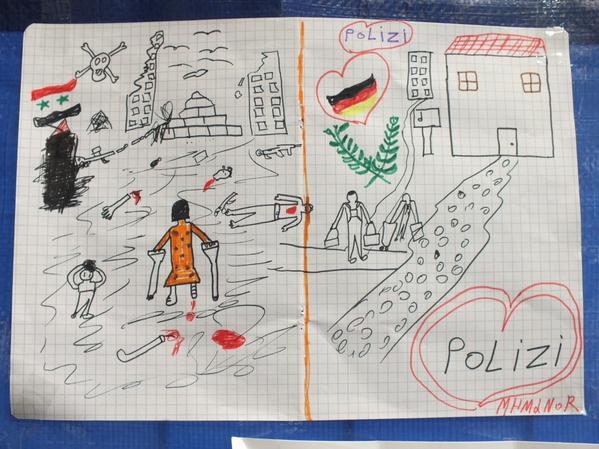 El dibujo de un niño sirio conmueve a la policía alemana