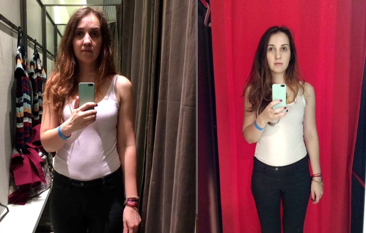 misma chica en distintos probadores