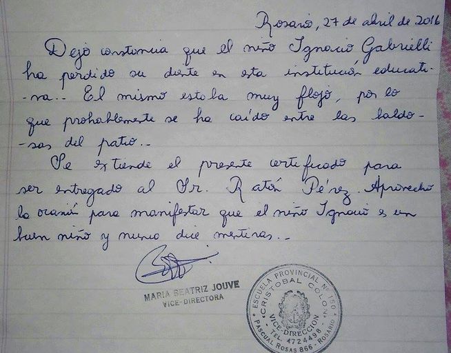 carta profesora ratoncito perez
