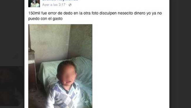 Vende a su hijo en Facebook porque “no puede con el gasto”