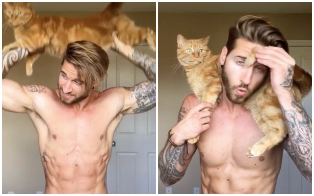 Travis DesLaucier y su gato