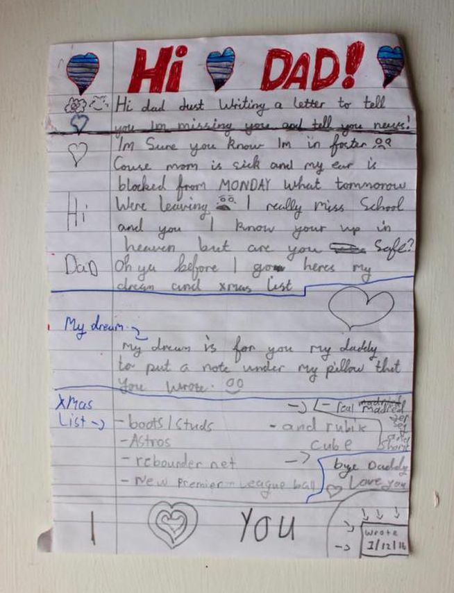 carta niño padre fallecido