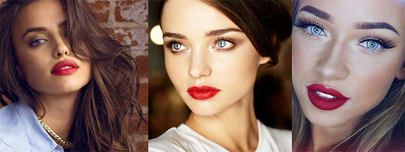 maquillaje ojos azules labios rojos