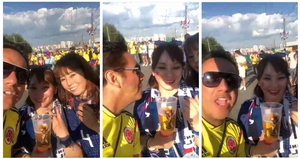 Hincha colombiano ridiculiza a mujeres de la hinchada japonesa.