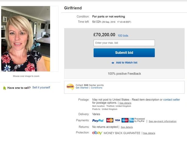 subasta a novia ex en Ebay