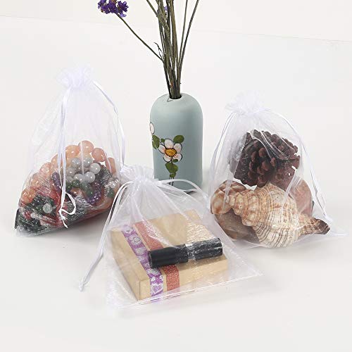 100 bolsas de organza blancas, grandes, 16,5 x 22,5 cm, con cordón de regalo, bolsas de malla para joyas de Navidad, bodas, fiestas de despedidas