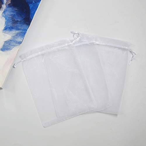 100 bolsas de organza blancas, grandes, 16,5 x 22,5 cm, con cordón de regalo, bolsas de malla para joyas de Navidad, bodas, fiestas de despedidas