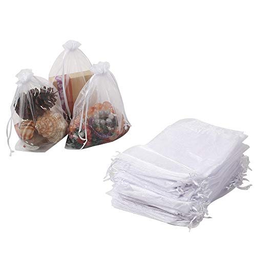 100 bolsas de organza blancas, grandes, 16,5 x 22,5 cm, con cordón de regalo, bolsas de malla para joyas de Navidad, bodas, fiestas de despedidas