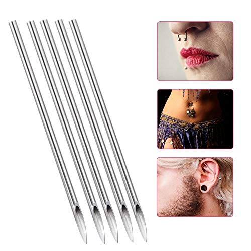 100 Pcs Kit de aguja de perforación, Agujas desechables para tatuaje estéril, para nariz/orejas/labios/cejas/ombligo/lengua(15G)