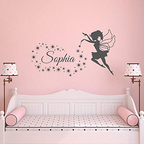 100x57cm hada soplando estrellas personalizada nombre Wall Decals Custom bebe niña de nombre vinilo Niños etiqueta de la pared, arte de la pared de la habitacion de los niños