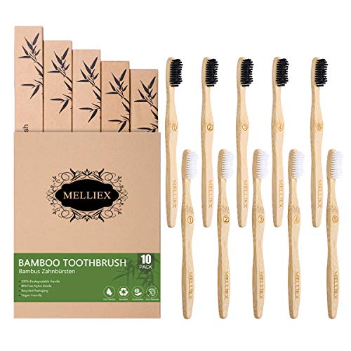 10PCS Cepillo de Dientes de Bambu, Ecológicos Bamboo Toothbrush Biodegradable Wood Eco Toothbrush con Cerdas Suaves para Adultos Niños