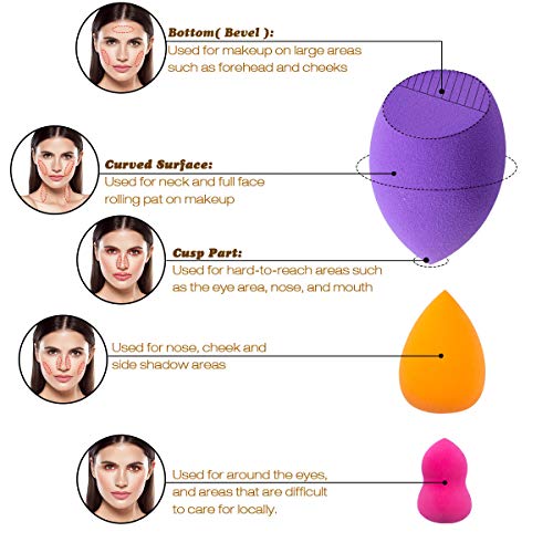 11 Piezas Esponja Maquillaje Beauty Blender Sin Látex Facial Makeup Esponjas para Cremas, Polvo, Corrector, Sombra Ojos y Colorete, 3 Tamaños