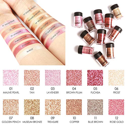 12 colores brillo sombra de ojos belleza ojos pigmentos en polvo labios sueltos maquillaje cosméticos(#12)