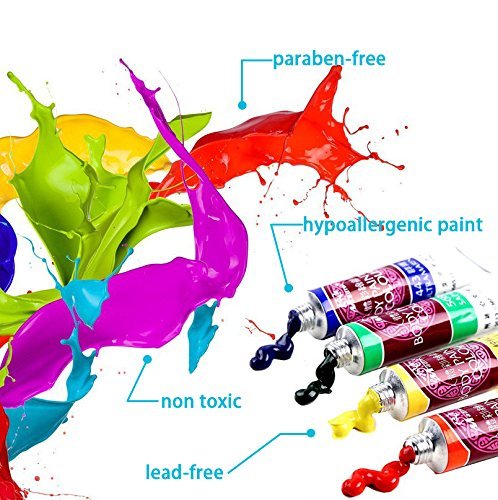 12 colores de la pintura de la cara de tubos, no toxico & hipoalergenico body paint maquillaje de Halloween, pigmentos ricos, vienen con piezas de nylon Cepillo de pelo de punta redond