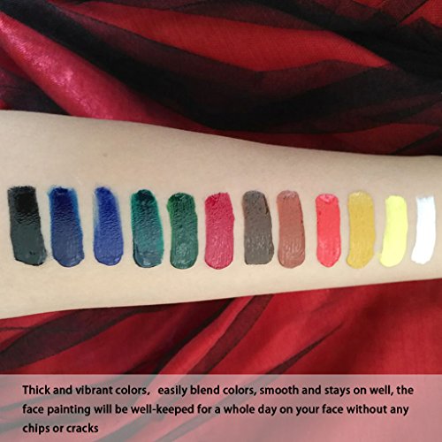 12 colores de la pintura de la cara de tubos, no toxico & hipoalergenico body paint maquillaje de Halloween, pigmentos ricos, vienen con piezas de nylon Cepillo de pelo de punta redond