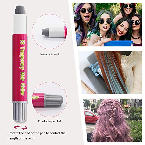 12 Colores Set tiza para el cabello, Tiza para el pelo, Maquillaje Infantil, WAWJ Lavables Coloración temporal Cabello Niños Regalos Cumpleaños,Festiva,Navidad