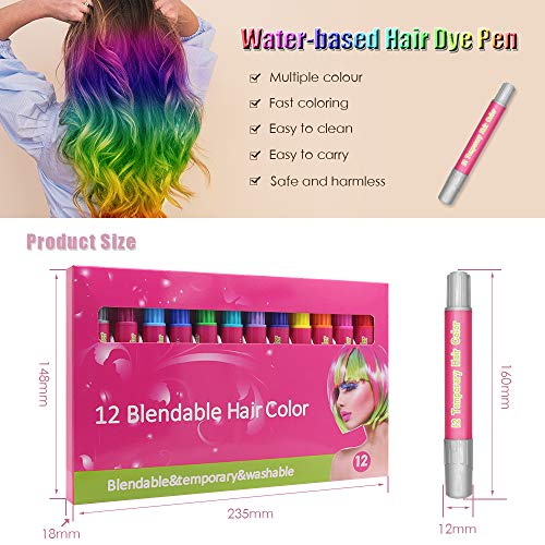 12 Colores Set tiza para el cabello, Tiza para el pelo, Maquillaje Infantil, WAWJ Lavables Coloración temporal Cabello Niños Regalos Cumpleaños,Festiva,Navidad