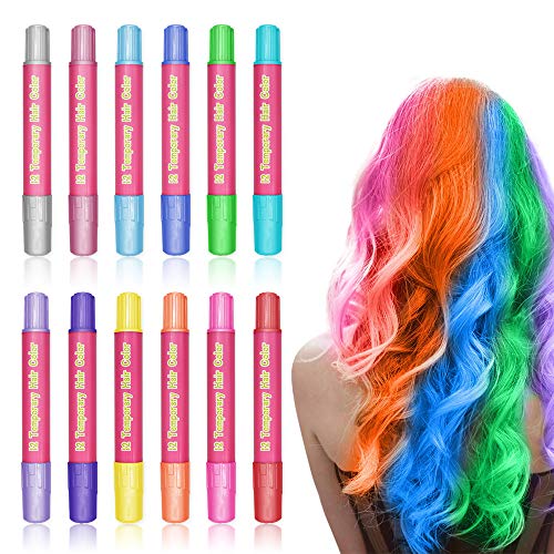 12 Colores Set tiza para el cabello, Tiza para el pelo, Maquillaje Infantil, WAWJ Lavables Coloración temporal Cabello Niños Regalos Cumpleaños,Festiva,Navidad