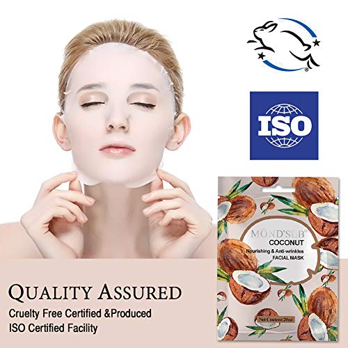 [12 P/Pack] Aceite de Coco Hoja Máscara facial | Mejor Mascarilla anti-envejecimiento y contra arrugas | Esencia natural de colágeno | Suavizar instante su piel | fruta original extracto de vitamina