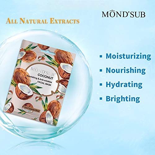 [12 P/Pack] Aceite de Coco Hoja Máscara facial | Mejor Mascarilla anti-envejecimiento y contra arrugas | Esencia natural de colágeno | Suavizar instante su piel | fruta original extracto de vitamina
