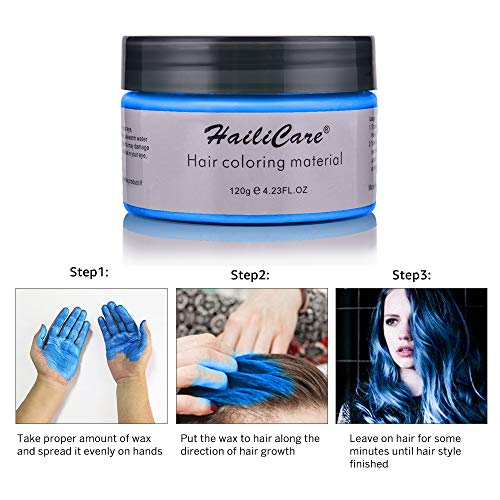 120g Cera para el cabello, Crema Para Colorante Pelo Temporal Duradera, Lavable Tinte Temporal Capilares, Color del Cabello Crema Para Colorante Pelo para Fiesta, Cosplay, Carnaval, Navidad - Azul
