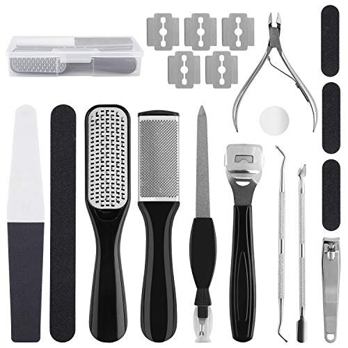 15 Pcs Juego de Herramientas de Pedicura Profesional, Acero Inoxidable Lima de Pies, Escofina de Pedicura Removedor de Piel Muerta Set, Cuidado del Pies para Hombre Mujer