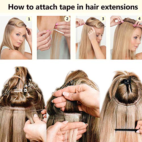 16"(40cm) Extensiones de Cabello Natural con Cinta Adhesiva 100% Remy Pelo Humano Liso Largo Tape in Hair Extensions 20 Unidades (50g,#4 Marrón Medio)